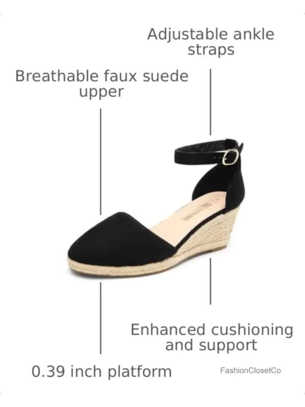Women's Espadrilles Closed Toe Ankle Strap Dressy Platform Wedge Sandals Faux